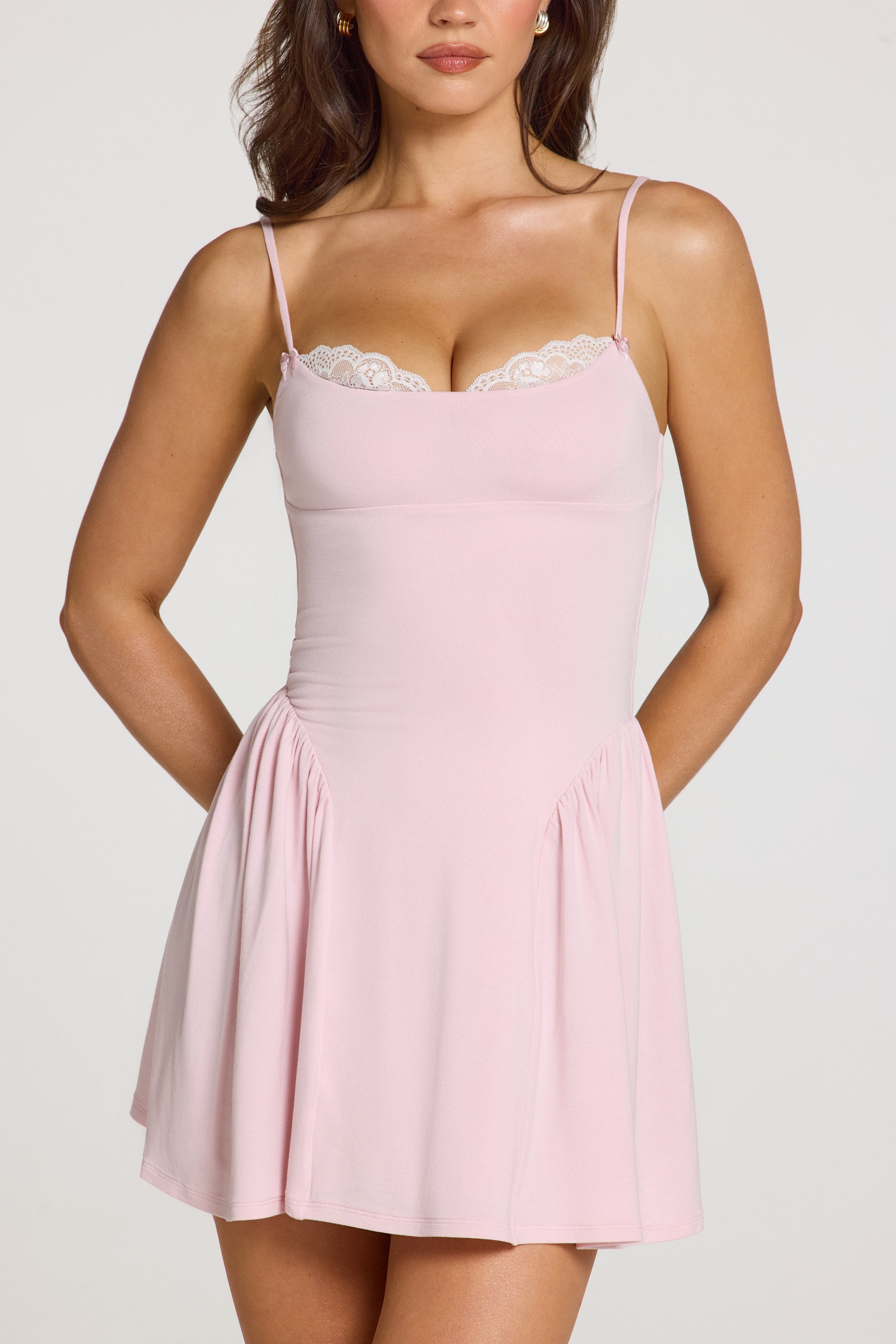 Modal Lace-Trim Mini Dress in Baby Pink - 2