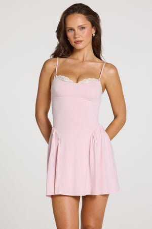 Modal Lace-Trim Mini Dress in Baby Pink - M | Oh Polly Modal Lace-Trim Mini Dress in Baby Pink - M | Oh Polly
