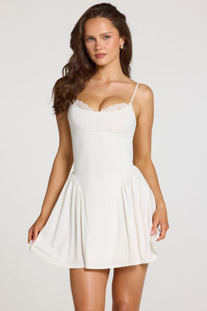 white summer mini dress Modal Lace-Trim Mini Dress in White - XXS