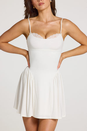 Modal Lace-Trim Mini Dress in White - XXS
