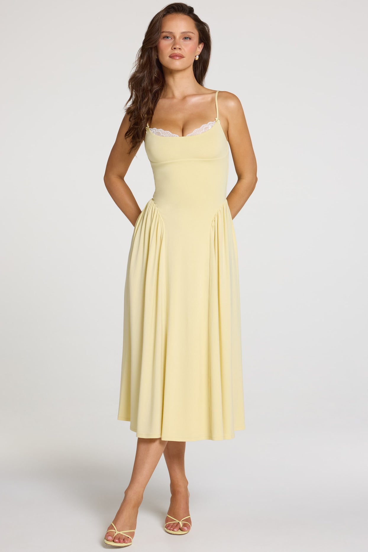 Modal Lace-Trim Midaxi Dress in Pastel Yellow - 6