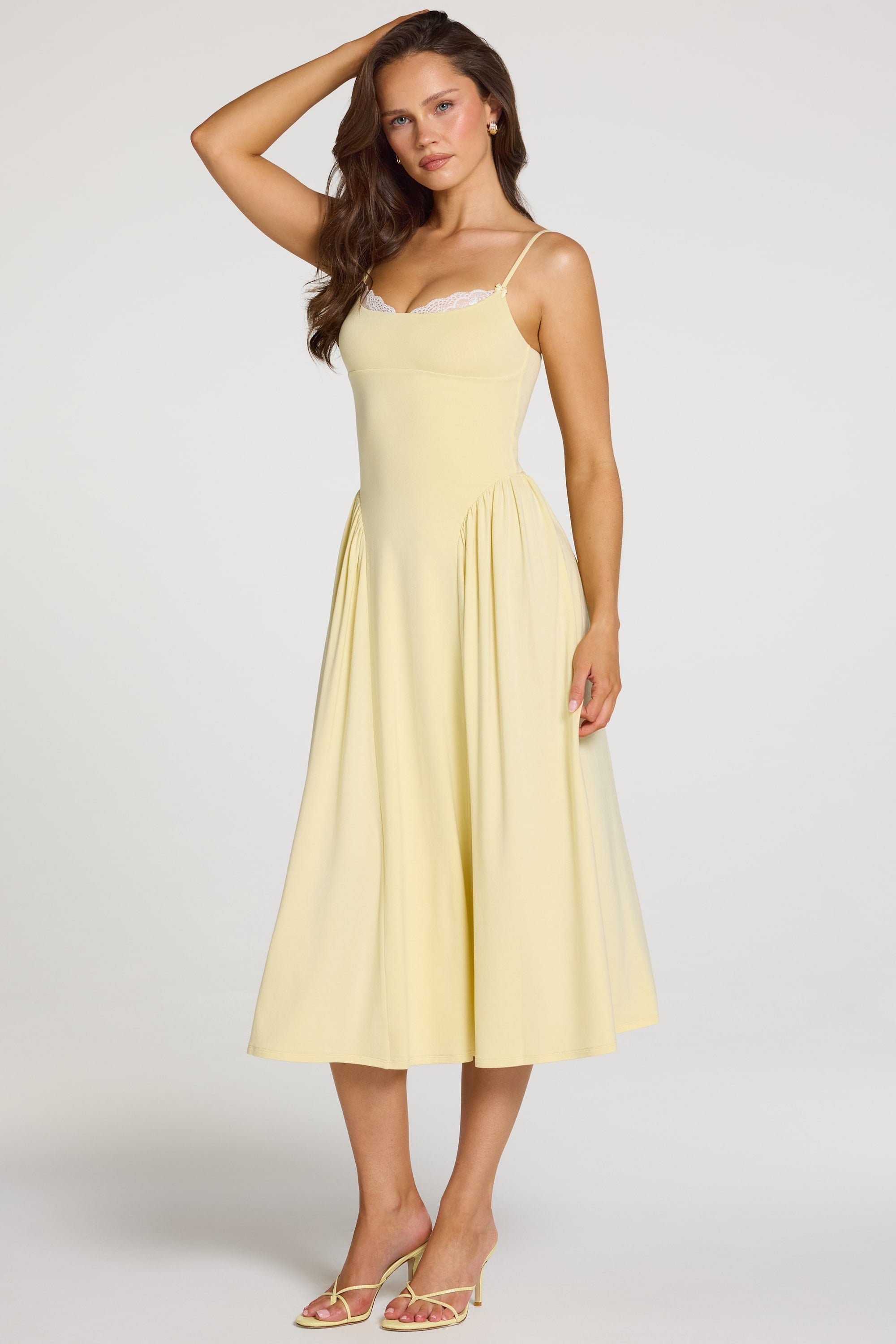 Modal Lace-Trim Midaxi Dress in Pastel Yellow