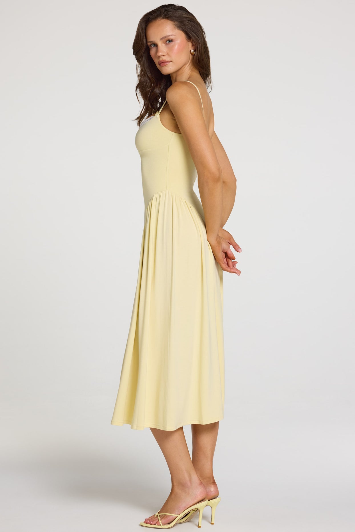 Modal Lace-Trim Midaxi Dress in Pastel Yellow - 7