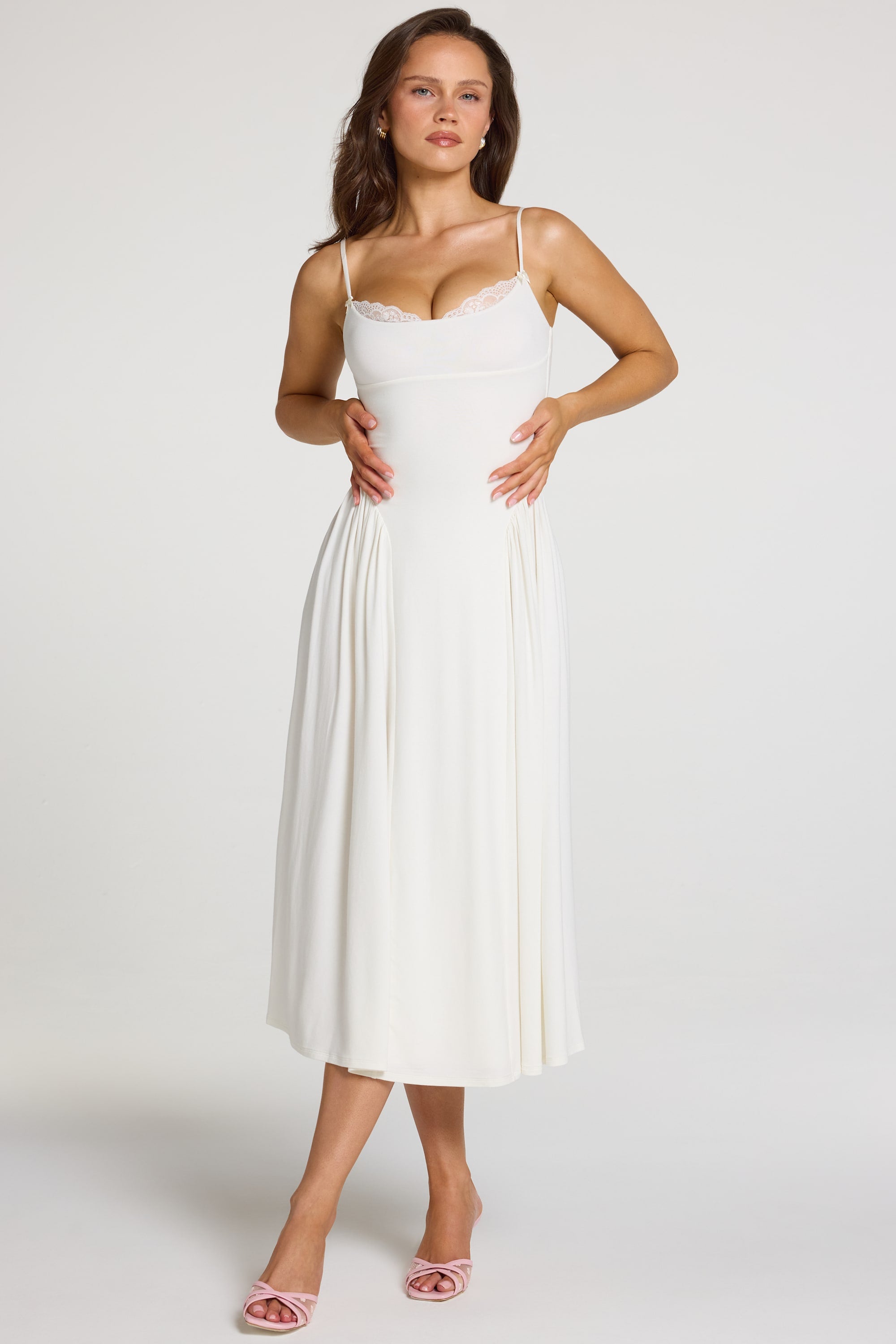 Livia Modal Lace-Trim Midaxi Dress in White | Oh Polly – Oh Polly US