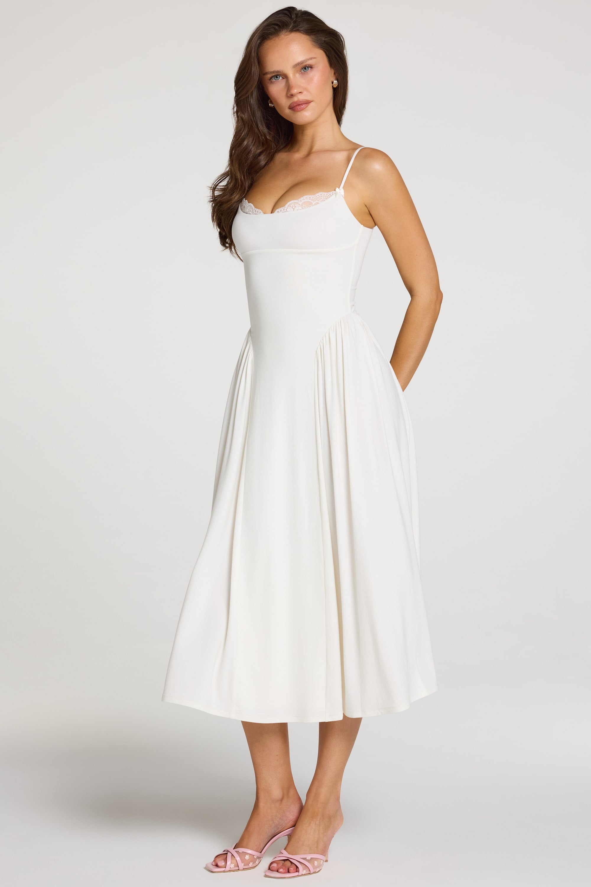 Livia Modal Lace-Trim Midaxi Dress in White | Oh Polly – Oh Polly US