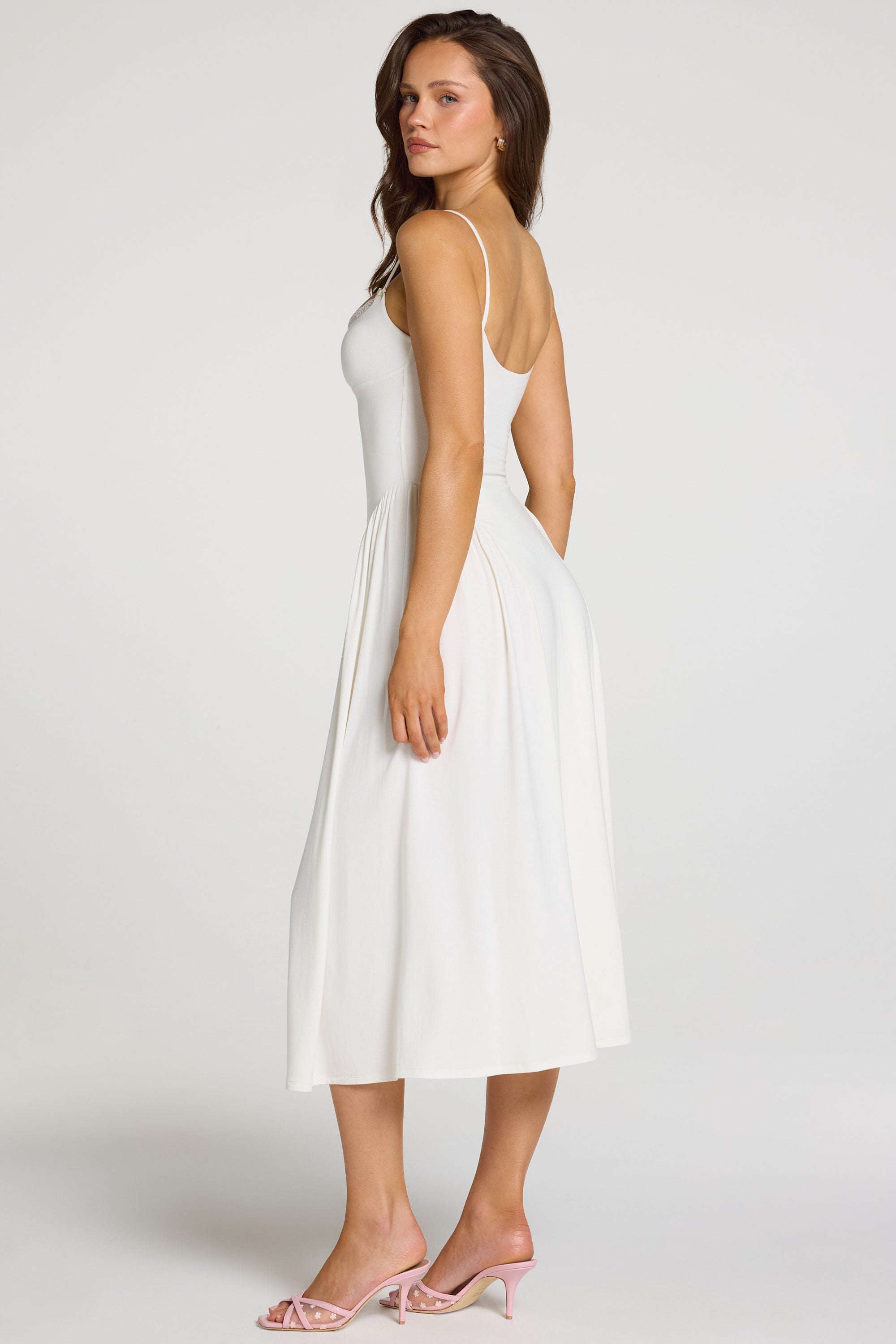 Livia Modal Lace-Trim Midaxi Dress in White | Oh Polly – Oh Polly US