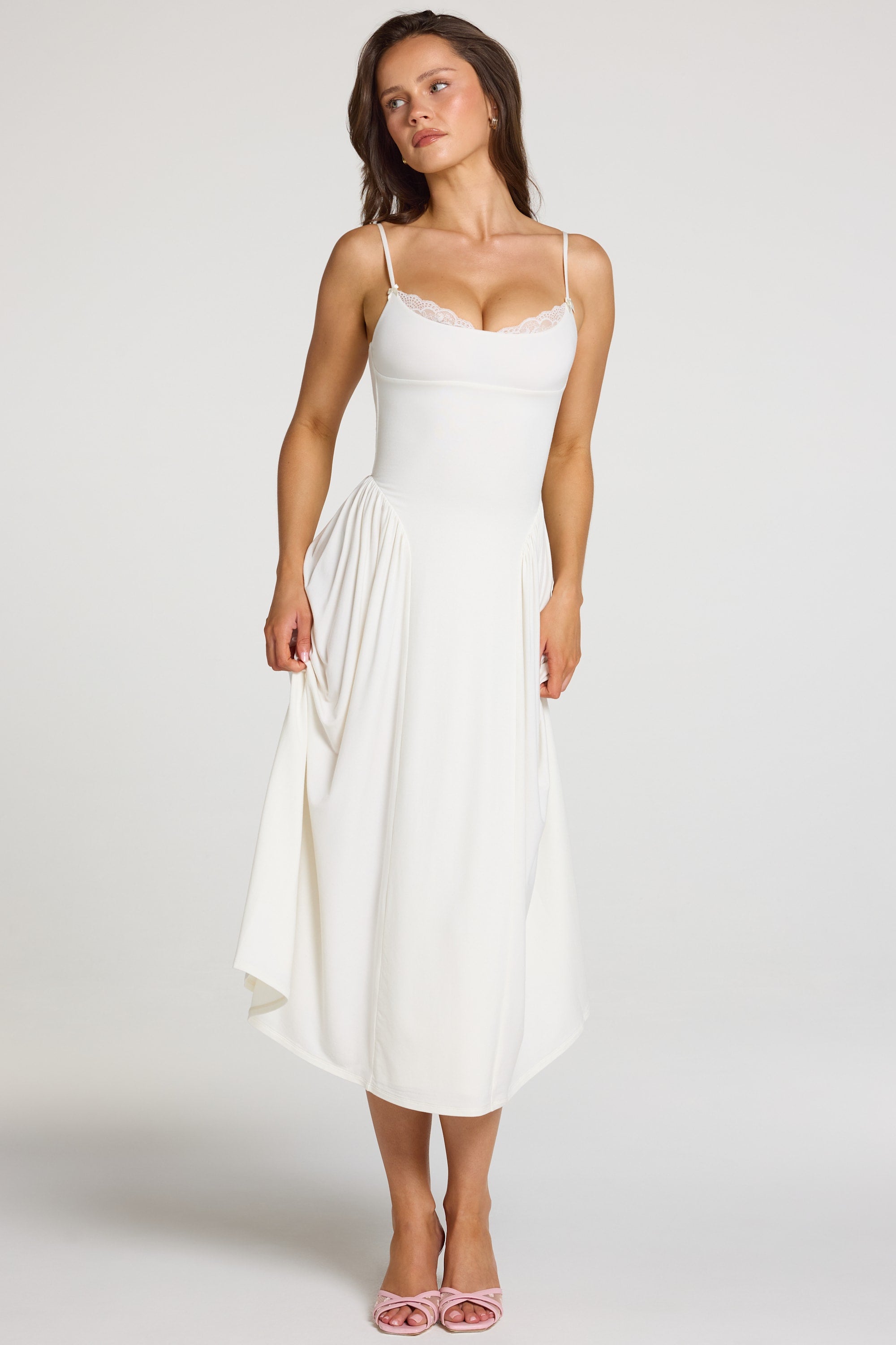 Livia Modal Lace-Trim Midaxi Dress in White | Oh Polly – Oh Polly US