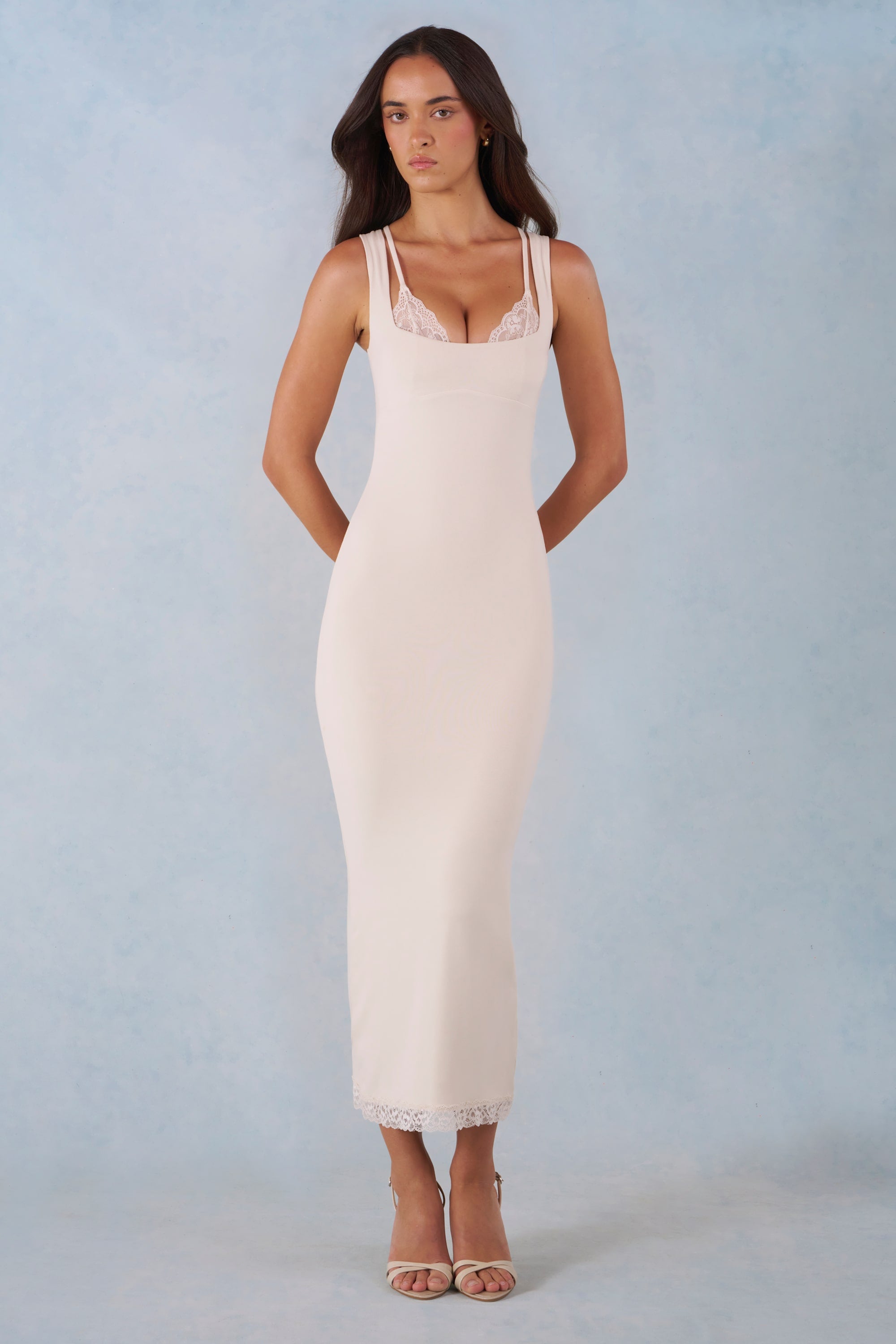 Sorelle Modal Lace-Trim Midaxi Dress in Ivory | Oh Polly – Oh Polly US