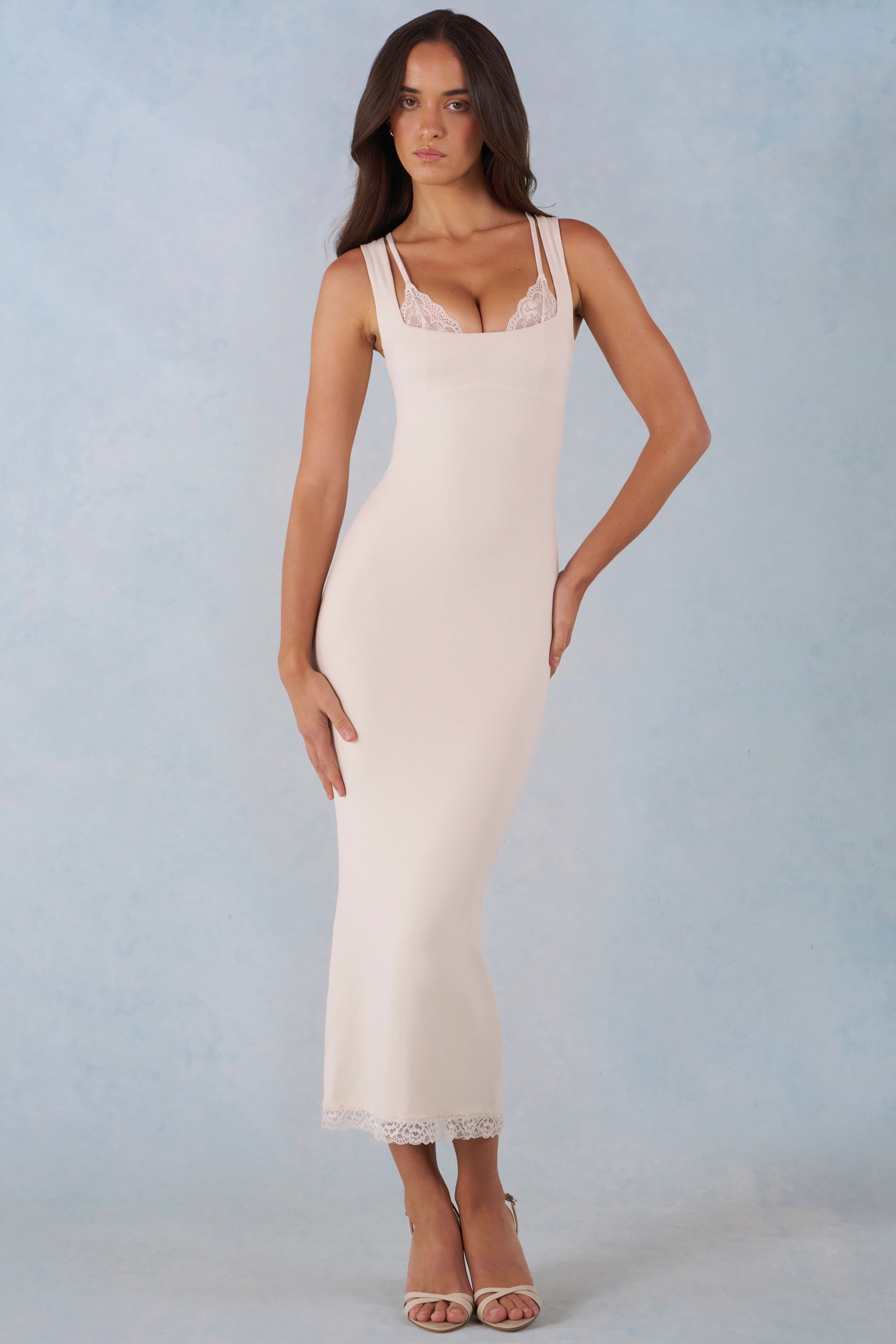 Sorelle Modal Lace-Trim Midaxi Dress in Ivory | Oh Polly – Oh Polly US