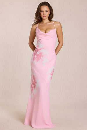 Chiffon Maxi Dress in Pink Floral Print - M Chiffon Maxi Dress in Pink Floral Print - M