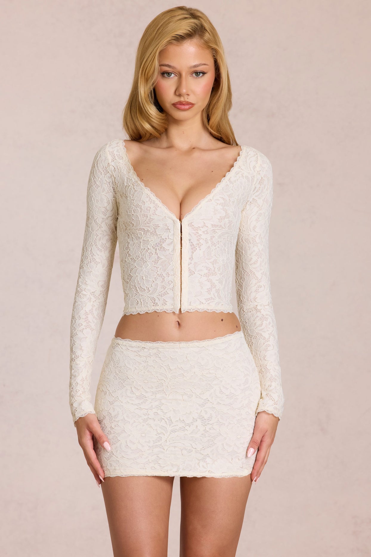 Lace Plunge Cardigan  in Pearl - 6