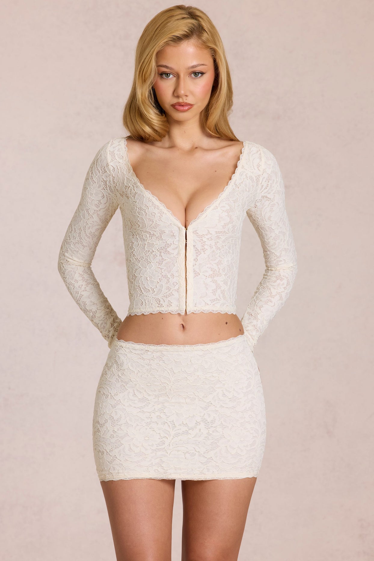 Lace Plunge Cardigan  in Pearl - 8
