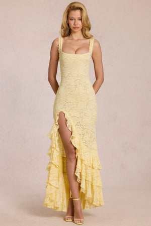 Celira Lace Ruffle Maxi Dress in Lemon Yellow | Oh Polly Celira Lace Ruffle Maxi Dress in Lemon Yellow | Oh Polly