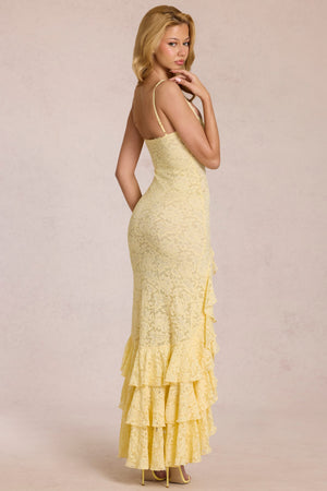Celira Lace Ruffle Maxi Dress in Lemon Yellow | Oh Polly Celira Lace Ruffle Maxi Dress in Lemon Yellow | Oh Polly