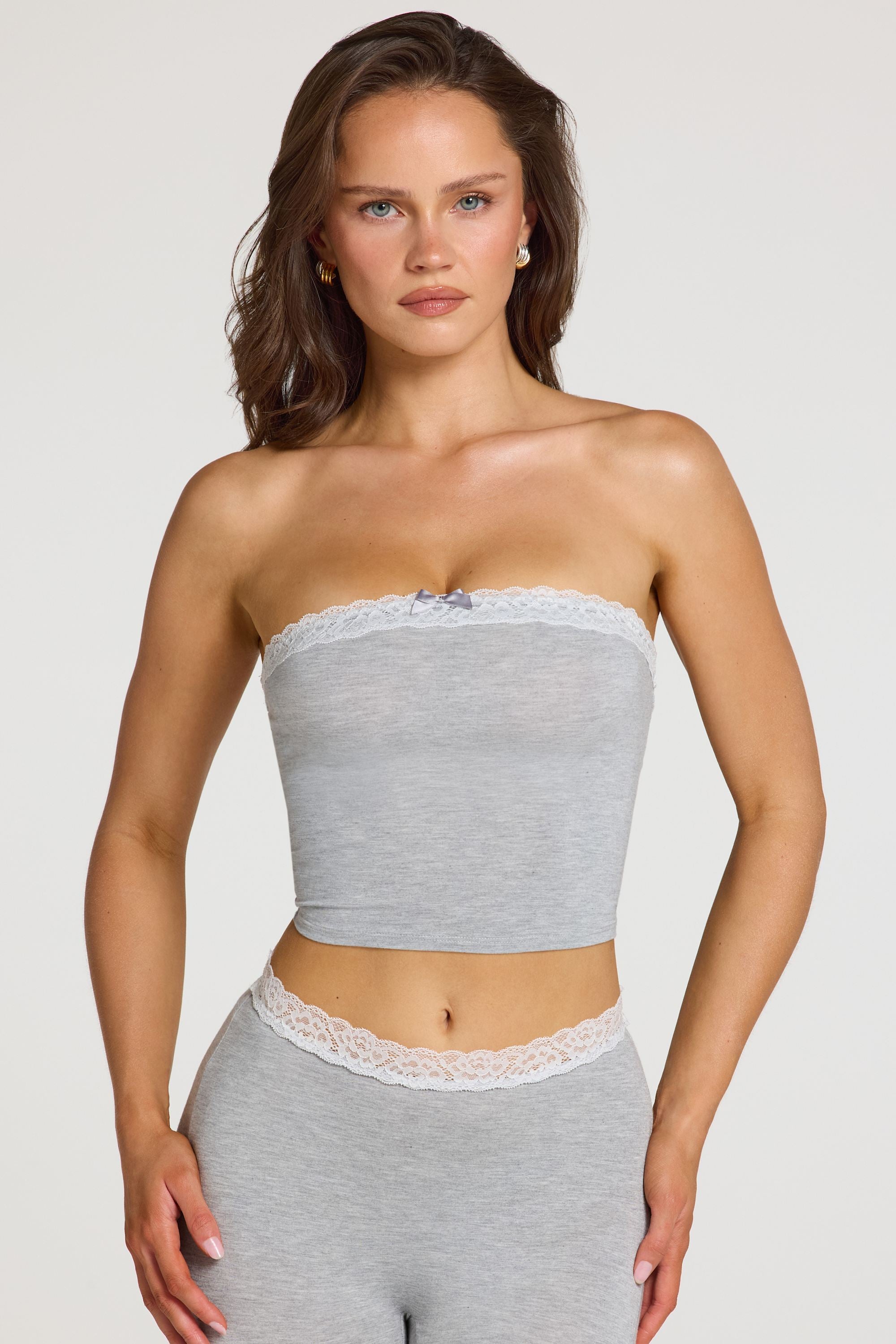 Modal Lace-Trim Bandeau Top  in Grey Marl