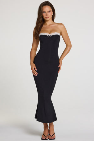 Modal Lace-Trim Midaxi Dress in Black - L | Oh Polly Modal Lace-Trim Midaxi Dress in Black - L | Oh Polly