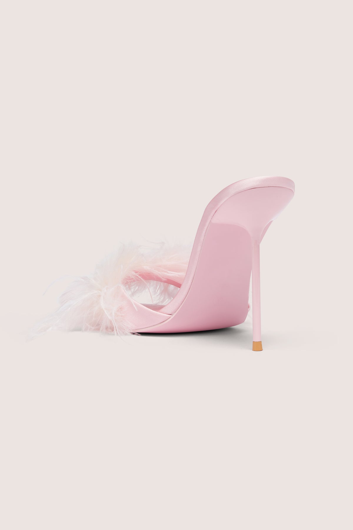 Feathered Satin Heeled Mule in Blossom Pink - 2