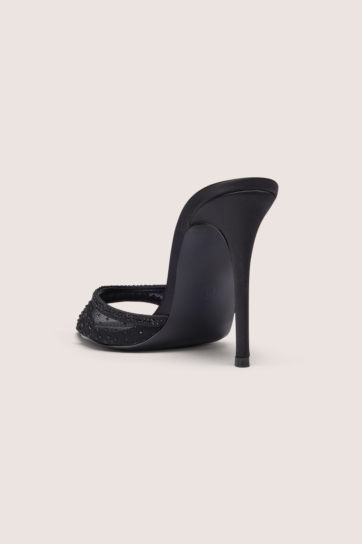 Embellished Satin Heeled Mule in Black - 2