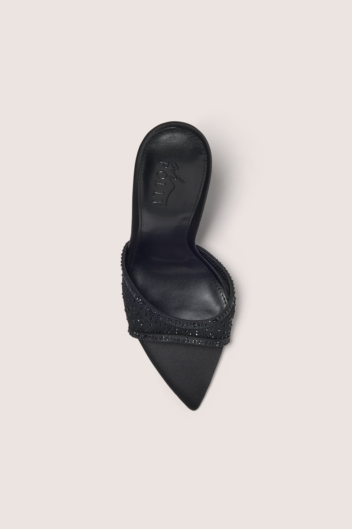 Embellished Satin Heeled Mule in Black
