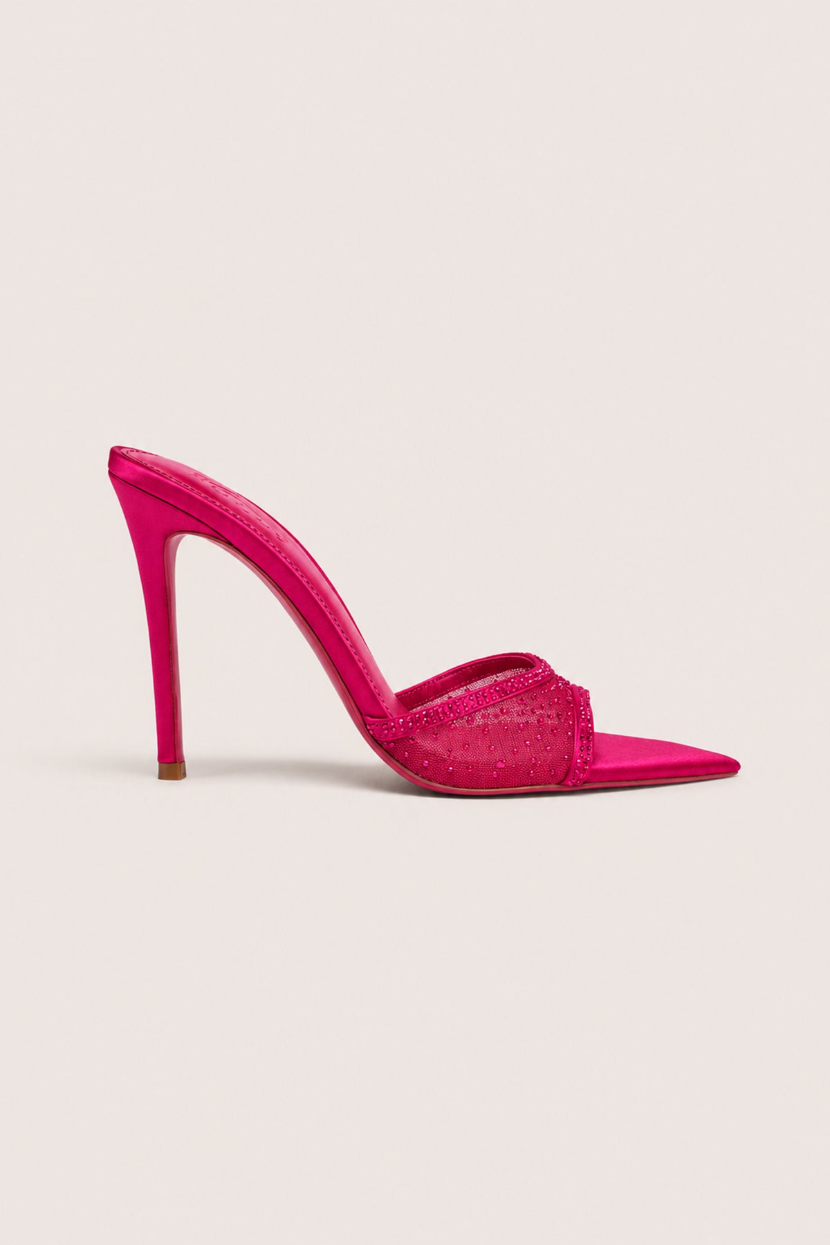 Embellished Satin Heeled Mule in Fuchsia Pink