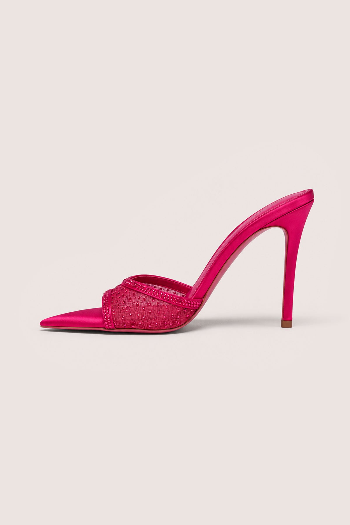Embellished Satin Heeled Mule in Fuchsia Pink
