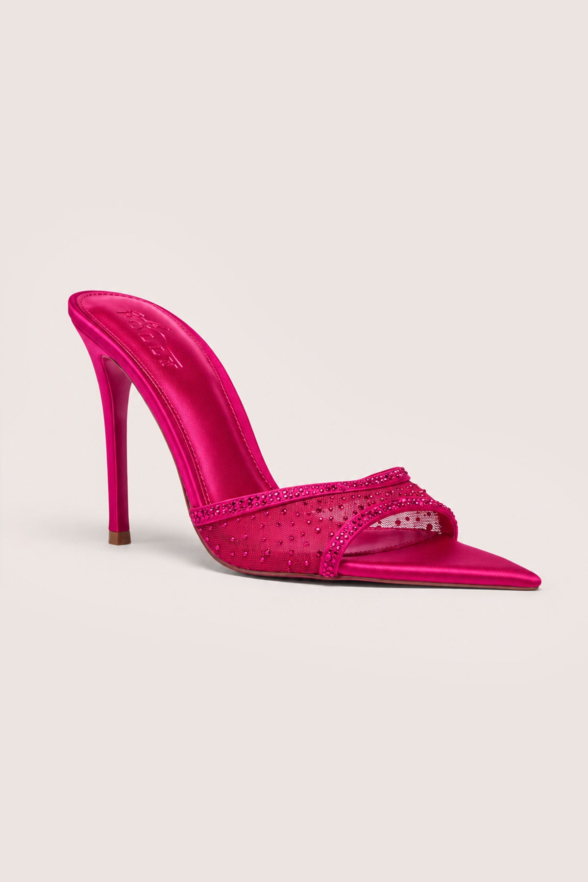 Embellished Satin Heeled Mule in Fuchsia Pink