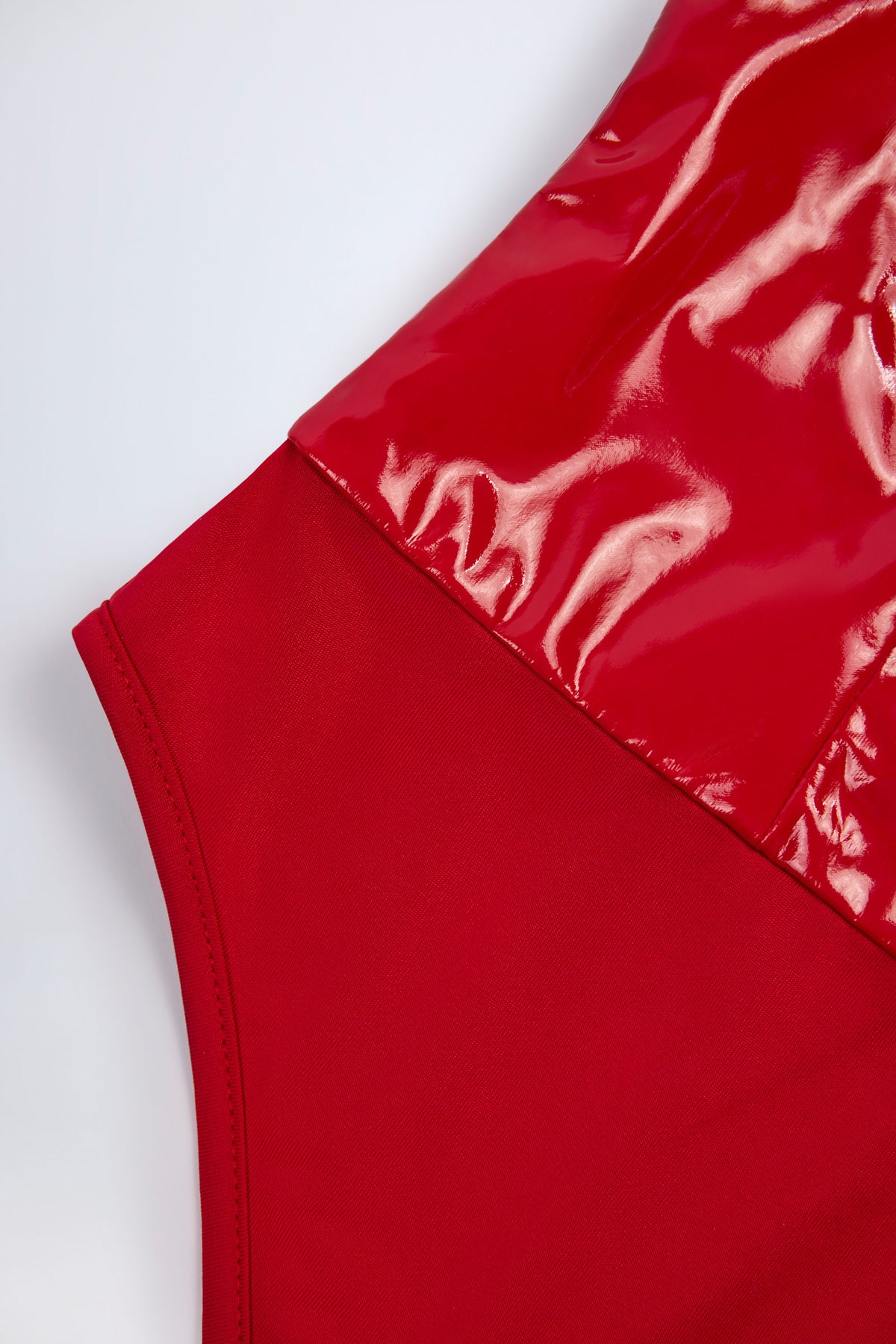 Glossy Vinyl Plunge-Neck Bodysuit in Fire Red