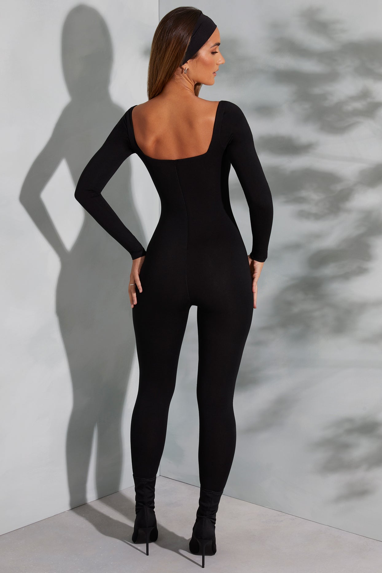 Tall Square Neck Long Sleeve Jumpsuit in Black