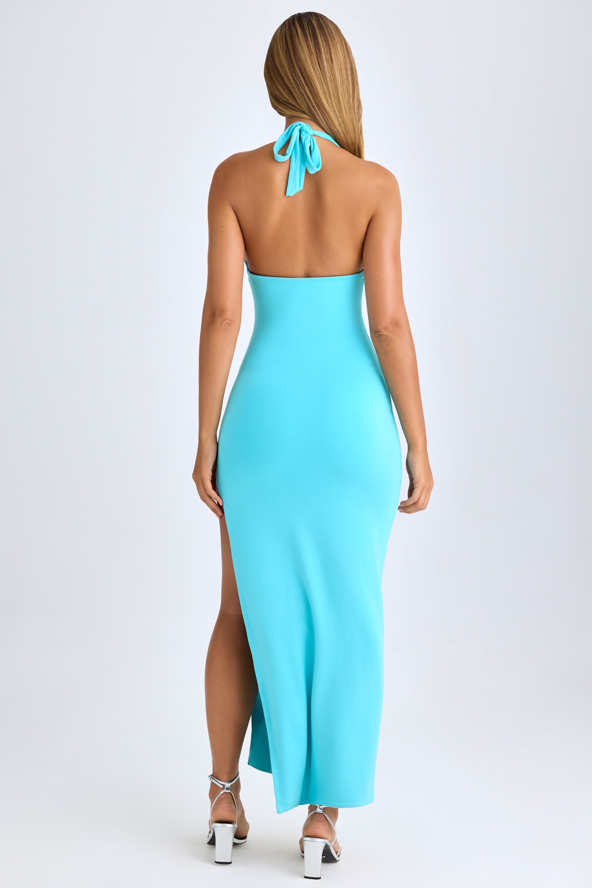 Mei Modal High-Split Halterneck Maxi Dress in Aqua Blue | Oh Polly