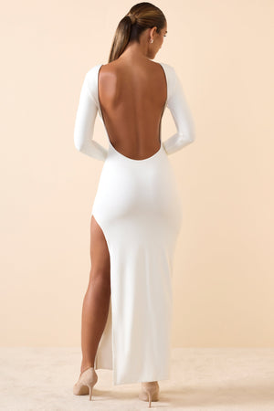 Long Sleeve Backless Maxi Dress in White