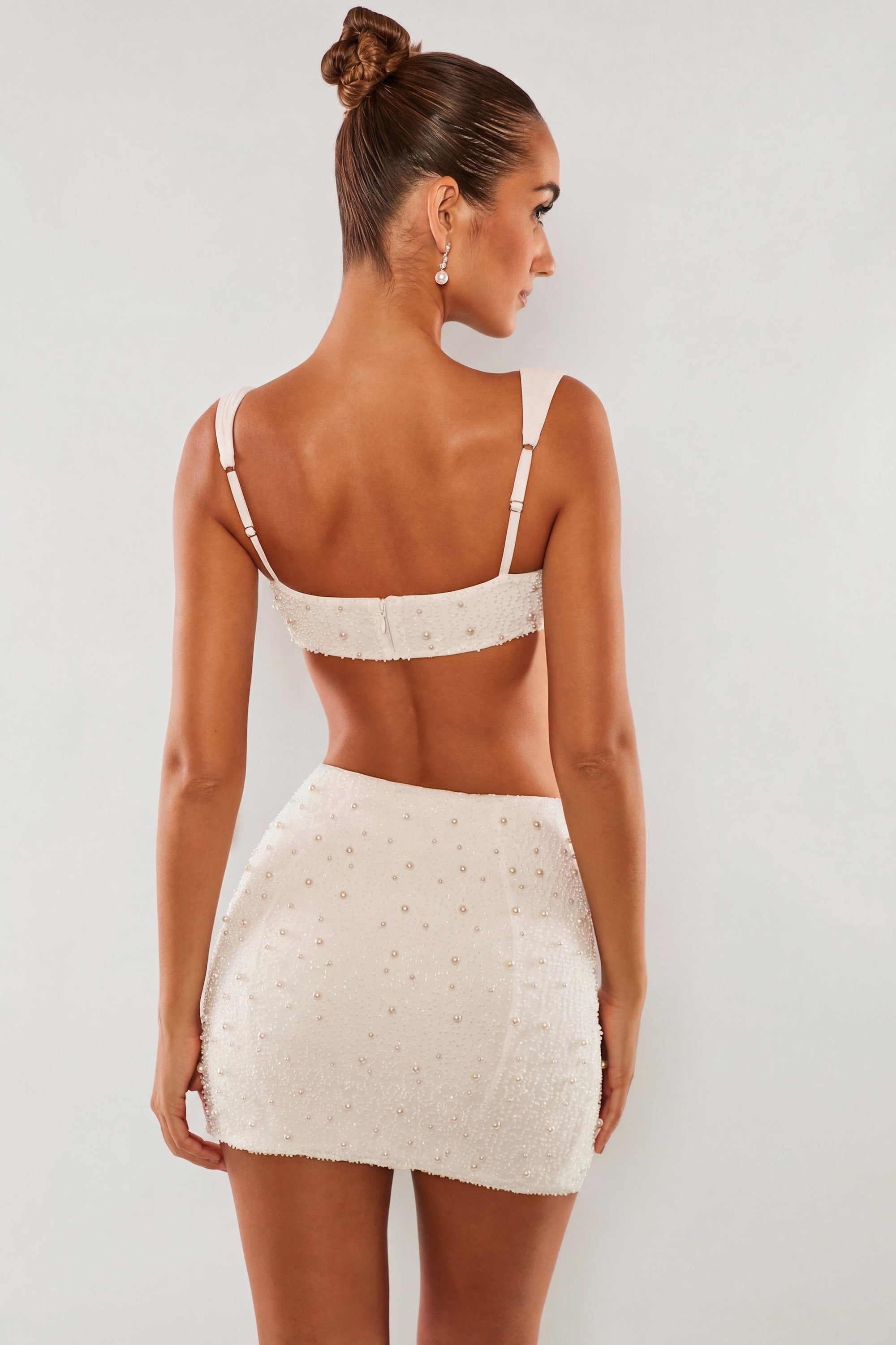 High Waist Thigh Split Mini Skirt in White