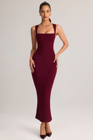 Modal Square-Neck Bodycon Midi Dress in Wine - L | Oh Polly Modal Square-Neck Bodycon Midi Dress in Wine - L | Oh Polly
