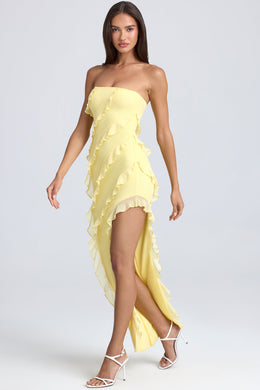 Bandeau Ruffle-Trim Maxi Dress in Lemon Sherbet