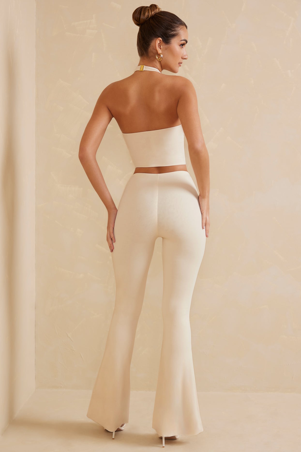 Petite High Waist Flare Trousers in Ivory