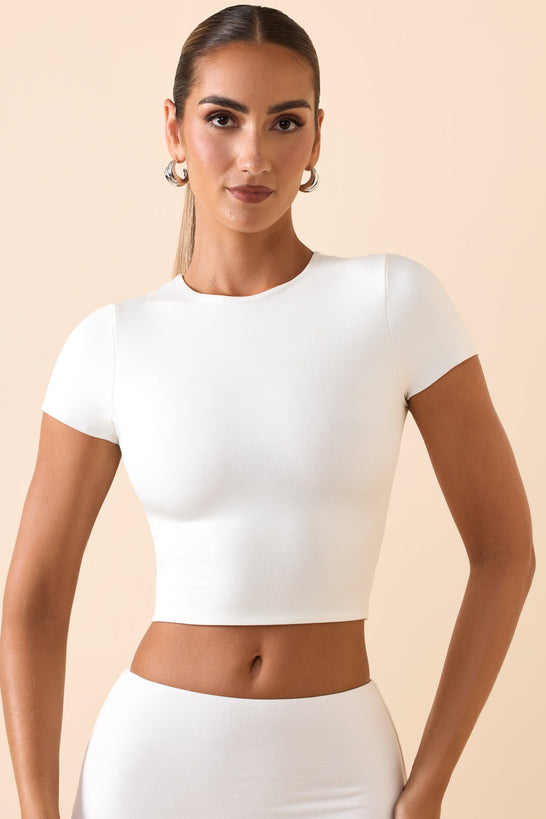 Modal Cap-Sleeve Crop Top in White