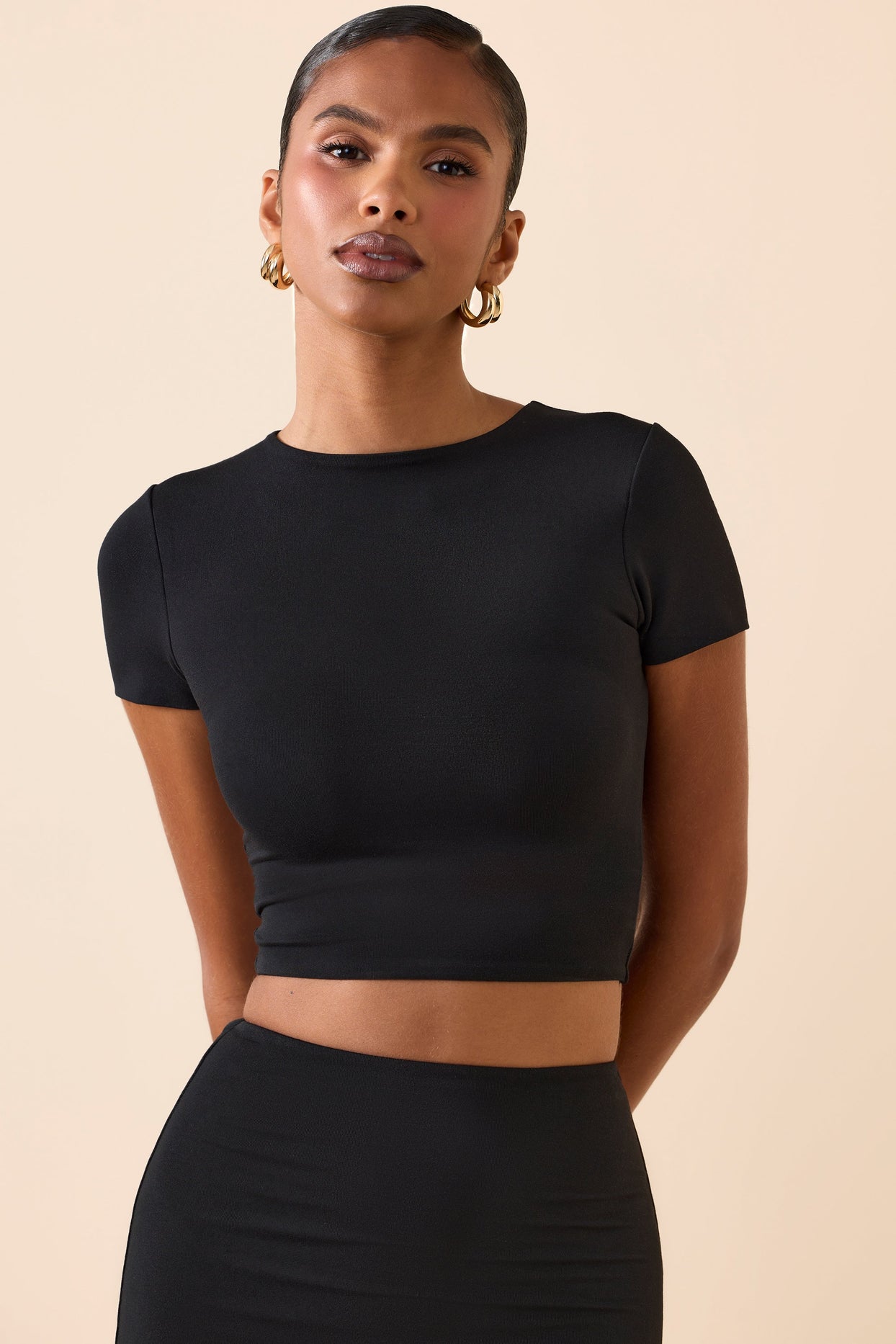 Modal Cap-Sleeve Crop Top in Black