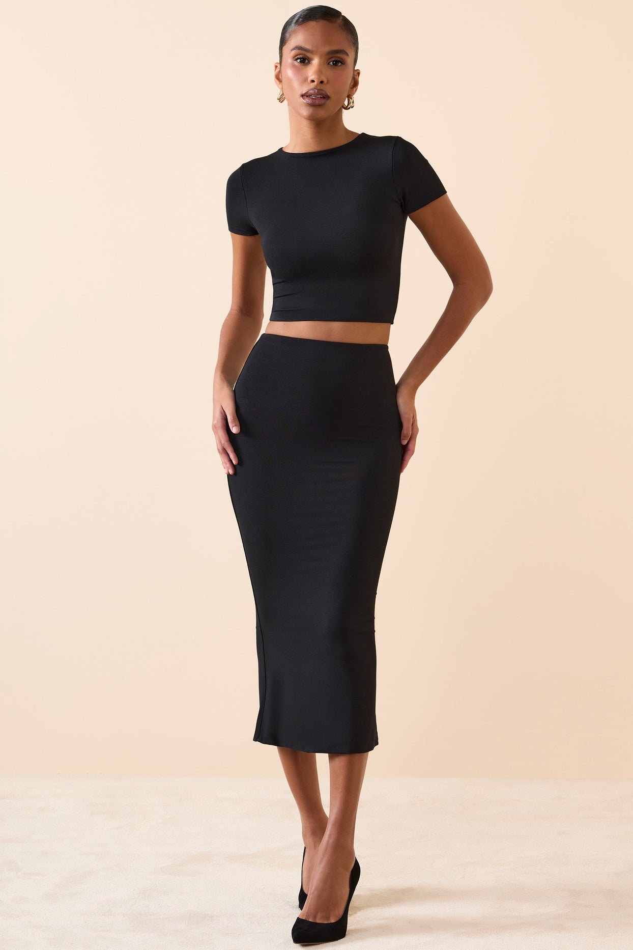 Modal Cap-Sleeve Crop Top in Black