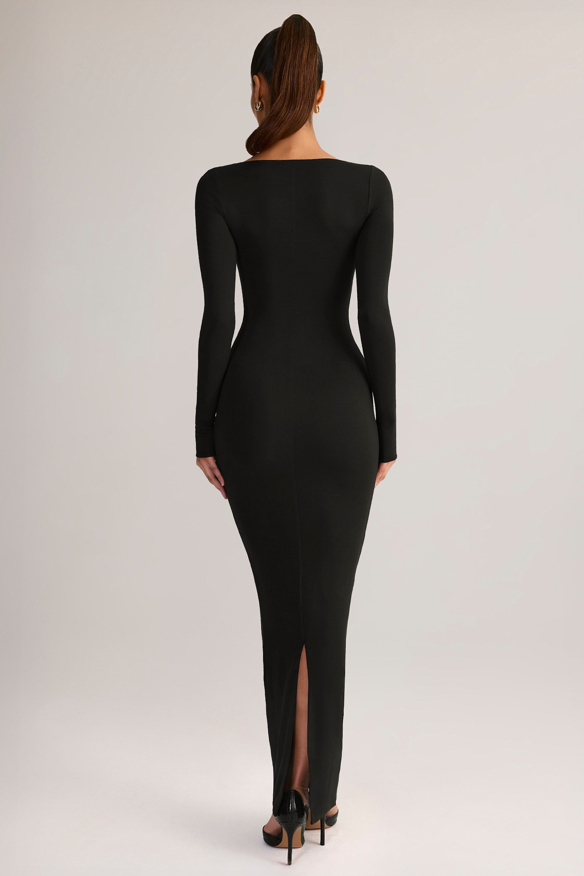 Modal Square-Neck Bodycon Maxi Dress in Black - XS