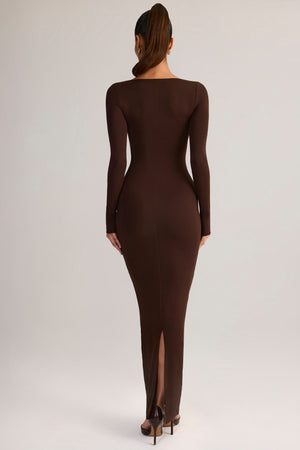 Modal Square-Neck Bodycon Maxi Dress in Chocolate Brown - M | Oh Polly Modal Square-Neck Bodycon Maxi Dress in Chocolate Brown - M | Oh Polly