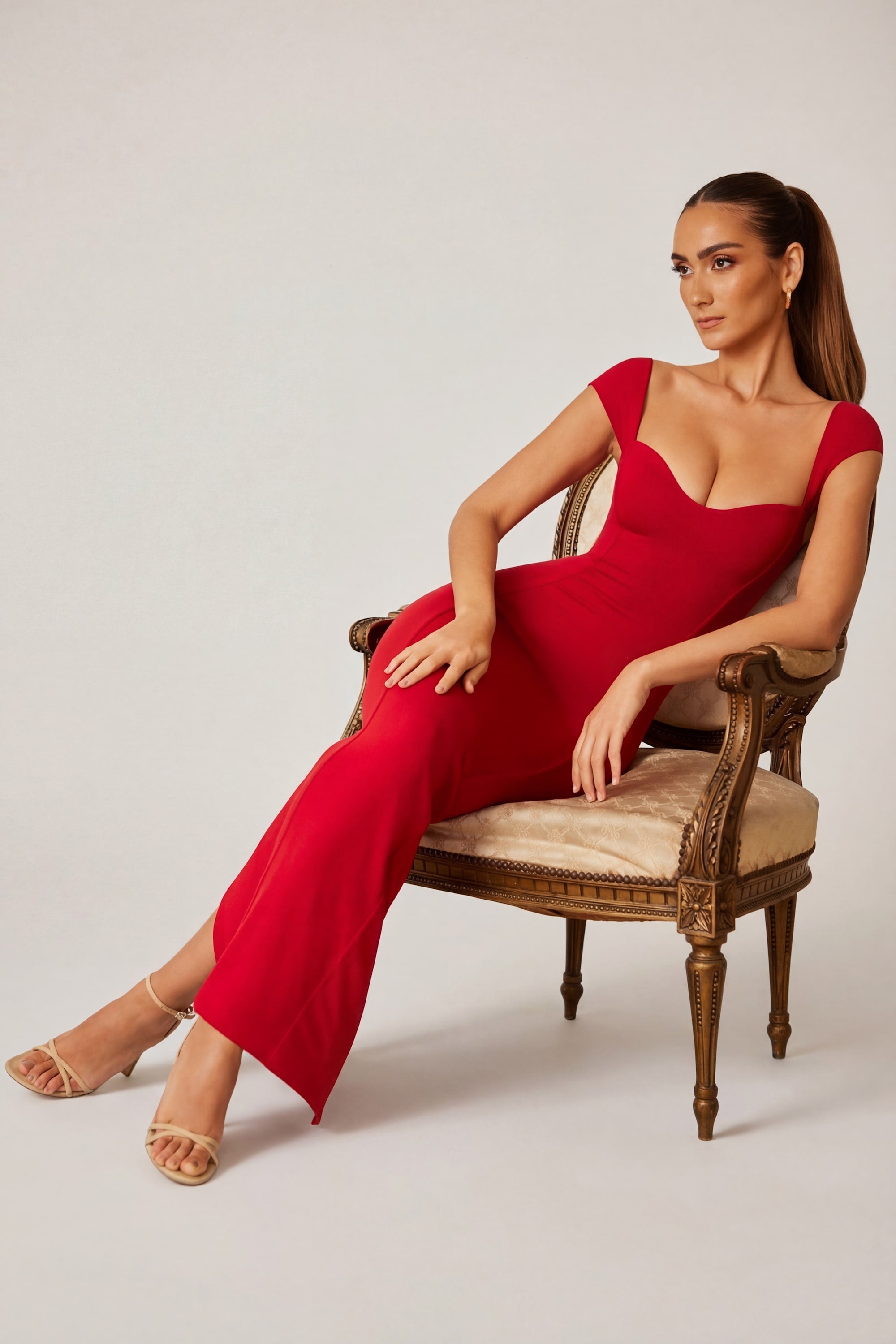 Sweetheart Neckline Maxi Dress in Red - 2