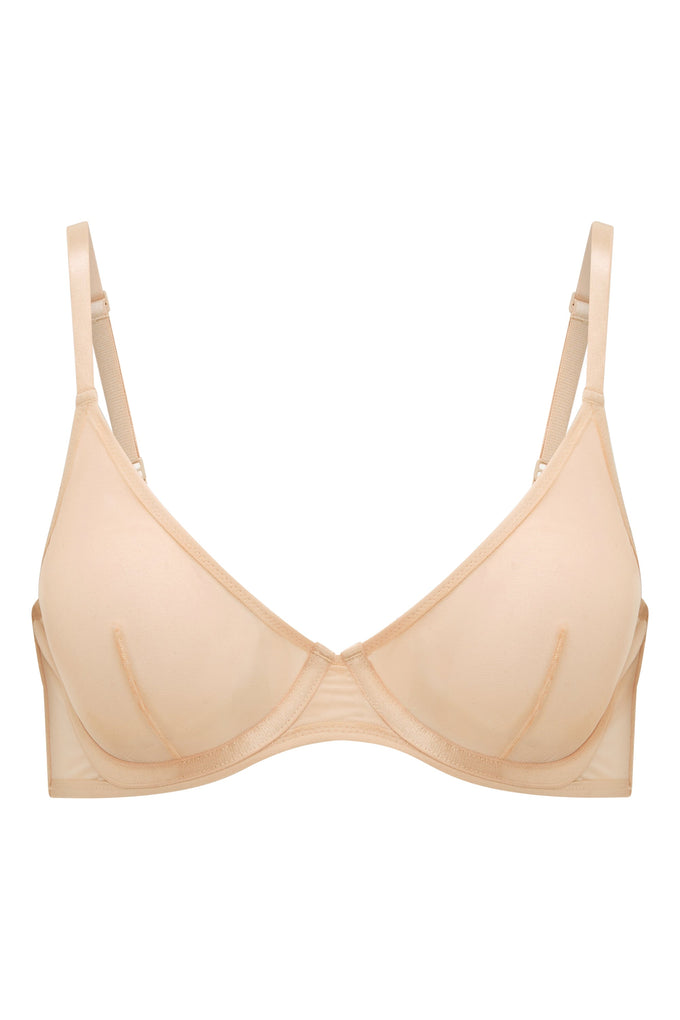 Soft Mesh Single Layer Underwired Bra in Beige