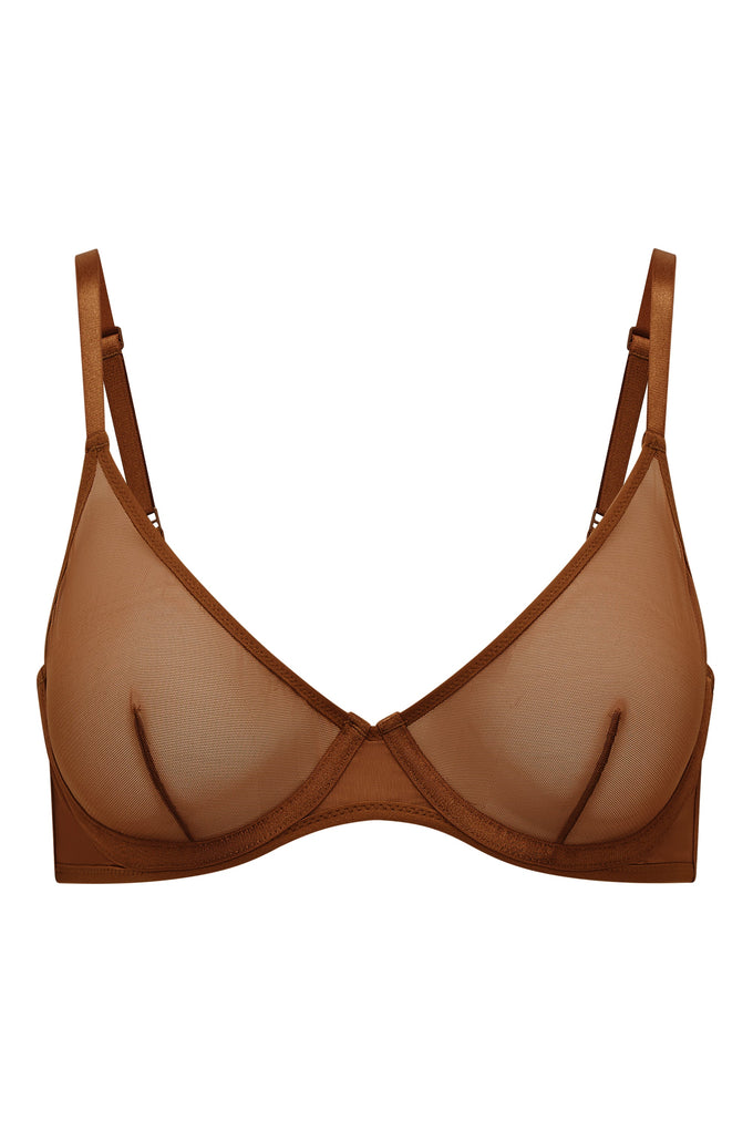 Soft Mesh Single Layer Underwired Bra in Chestnut