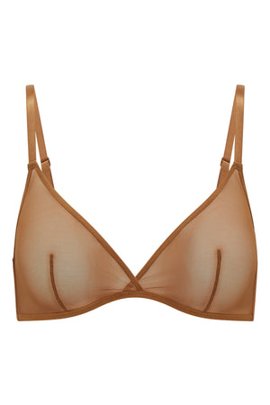 Soft Mesh Single Layer Triangle Bra in Almond