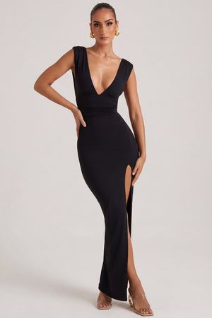 Oh Polly's Priscilla wearing the Sloane Maxi Dress in Black Modal fabric perfect for luxury holiday events