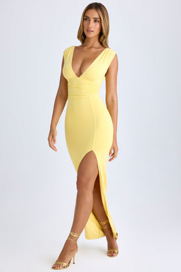 Modal High-Split Plunge-Neck Maxi Dress in Lemon Sherbet