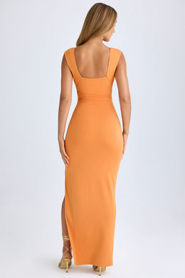 Modal High-Split Plunge-Neck Maxi Dress in Sunset Orange