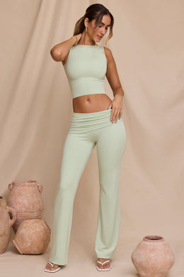 Mid-Rise Straight Leg Trousers in Light Sage