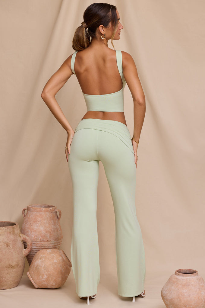 Mid-Rise Straight Leg Trousers in Light Sage