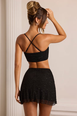Embellished A-Line Mini Skirt in Black