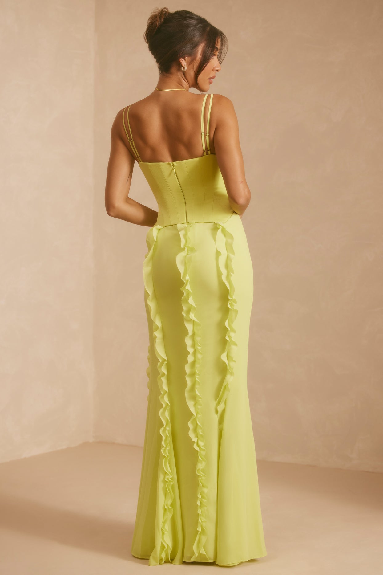 Corset Frill Skirt Maxi Dress in Lime Green - 0 / Plus Cup | Oh Polly Corset Frill Skirt Maxi Dress in Lime Green - 0 / Plus Cup | Oh Polly